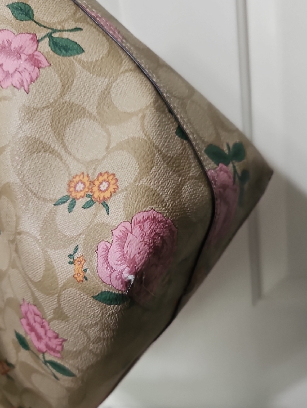 Coach EUC Signature City Tote Floral with Pink Trim, Reversible - Picture 7 of 13